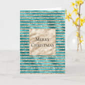 Champagne Gold Glitter Blauwgroen Stripes Kaart (Gele Bloem)