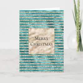 Champagne Gold Glitter Blauwgroen Stripes Kaart