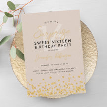 Champagne Gold Glitter Confetti Surprise Sweet 16