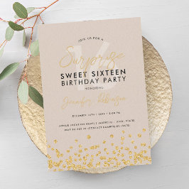Champagne Gold Glitter Confetti Surprise Sweet 16 Kaart