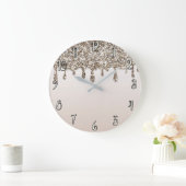 Champagne Gold Glitter Drip Girly Chic Modern Glam Grote Klok (Huis)