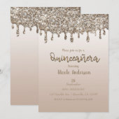 Champagne Gold Glitter Drip Glam Quinceañera 15 Kaart (Voorkant / Achterkant)
