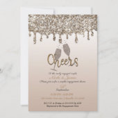 Champagne Gold Glitter Drip Glam Verloving Shower Kaart (Voorkant)