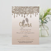 Champagne Gold Glitter Drip Glam Verloving Shower Kaart (Staand voorkant)