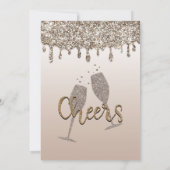 Champagne Gold Glitter Drip Glam Verloving Shower Kaart (Achterkant)