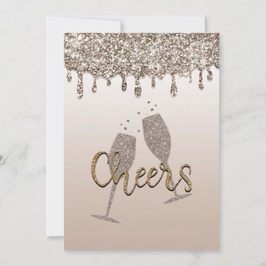 Champagne Gold Glitter Drip Glam Verloving Shower Kaart (Achterkant)