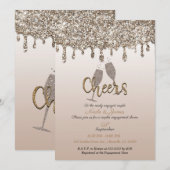 Champagne Gold Glitter Drip Glam Verloving Shower Kaart (Voorkant / Achterkant)