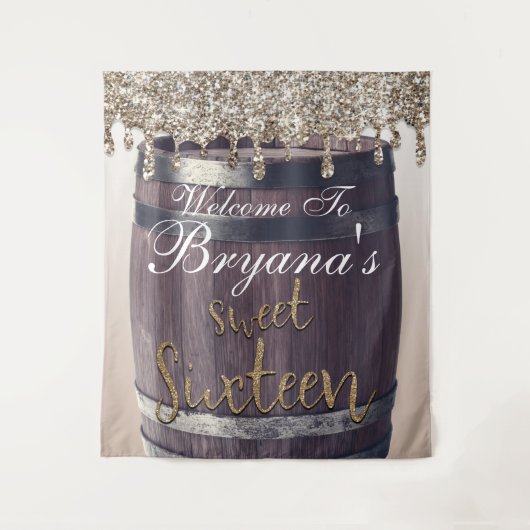 Champagne Gold Glitter Drip Rustic Glam Sweet 16 Wandkleed (Voorkant)