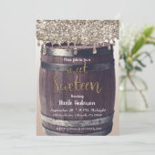 Champagne Gold Glitter Drip Rustic Sweet 16 Party Kaart (Staand voorkant)