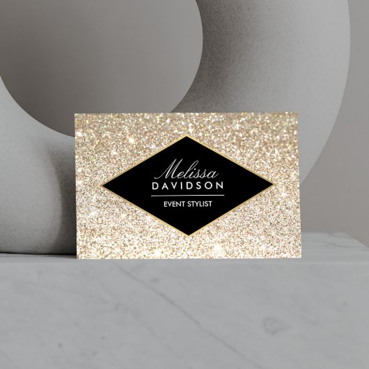 Champagne Gold Glitter en Glamor Event Planners Visitekaartje