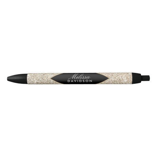 Champagne Gold Glitter en Glamor Zwarte Inkt Pen (Voorkant)