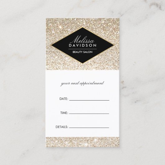 Champagne Gold Glitter en Glamour Afspraak Afsprakenkaartje (Voorkant)