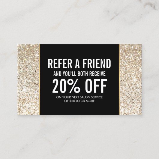 Champagne Gold Glitter en Glamour Verwijzing Kaart (Voorkant)