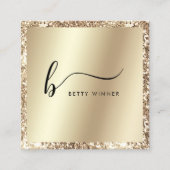 Champagne Gold Glitter Folie Script Monogram Squar Vierkante Visitekaartje (Voorkant)