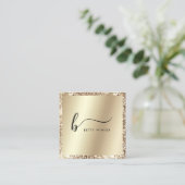 Champagne Gold Glitter Folie Script Monogram Squar Vierkante Visitekaartje (Staand voorkant)