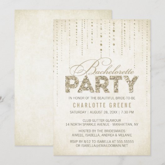 Champagne Gold Glitter Kijk Bachelorette Kaart (Voorkant / Achterkant)
