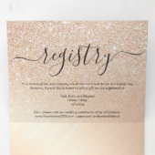 Champagne Gold Glitter Metal Registry Details RSVP Drieluik Uitnodiging (Binnenzijde eerst)