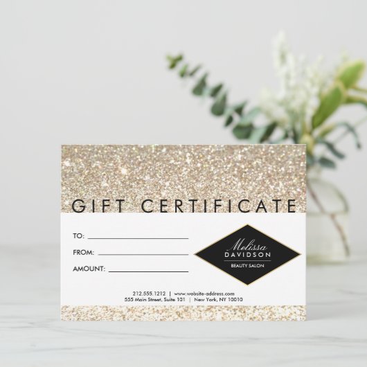 Champagne Gold Glitter Salon Gift Certificate (Staand voorkant)