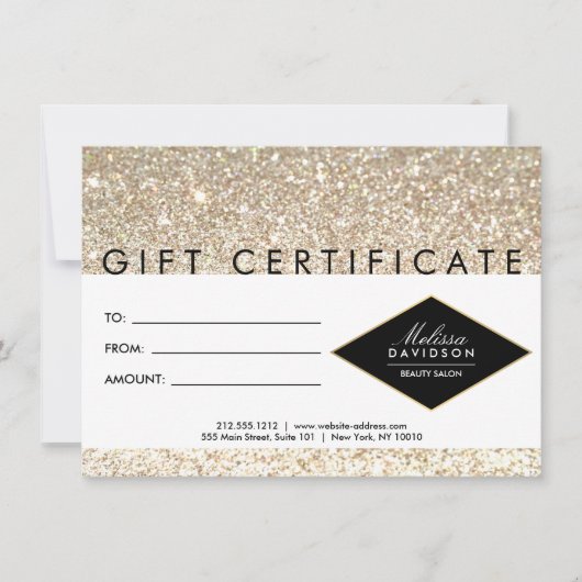 Champagne Gold Glitter Salon Gift Certificate (Voorkant)