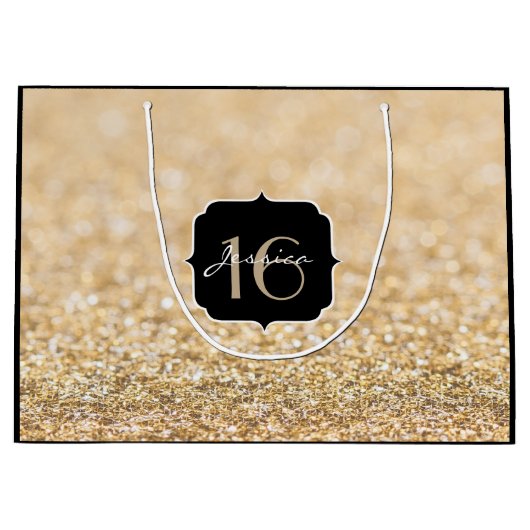 Champagne gold glitter sparkles Sweet 16 Large Cadeautasje (Voorkant)