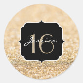 Champagne gold glitter sparkles Sweet 16 Ronde Sticker (Voorkant)