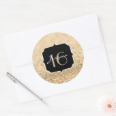 Champagne gold glitter sparkles Sweet 16 Ronde Sticker (Envelop)