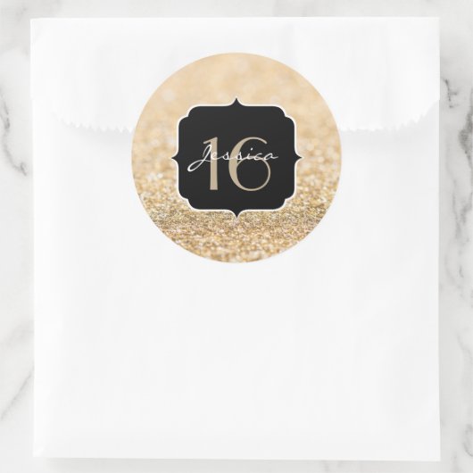 Champagne gold glitter sparkles Sweet 16 Ronde Sticker (Tas)