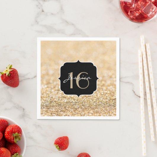 Champagne gold glitter sparkles Sweet 16 Servetten (Insitu)