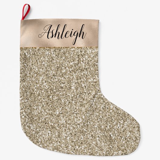 Champagne Gold Glitzy Glitter Grote Kerstsok (Voorkant)