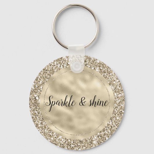 Champagne Gold Glitzy Glitter Sleutelhanger (Voorkant)