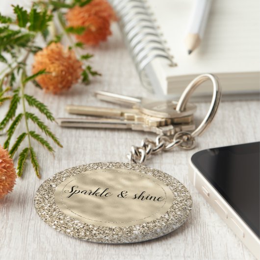 Champagne Gold Glitzy Glitter Sleutelhanger (Zijkant)