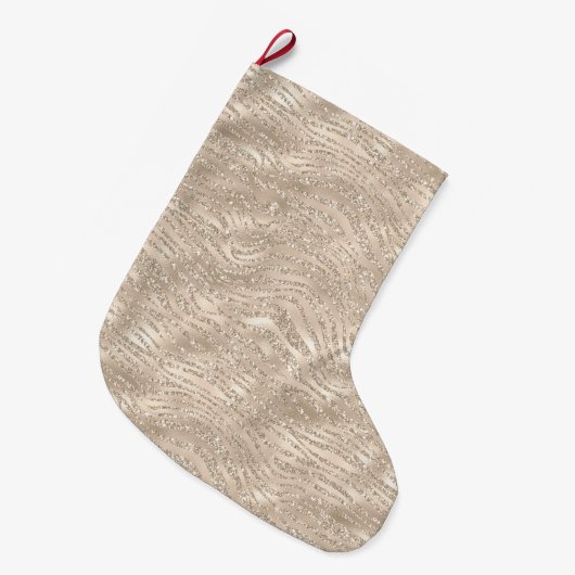 Champagne Gold Glitzy Glitter Zebra Print Grote Kerstsok (Voorkant (Hangend))