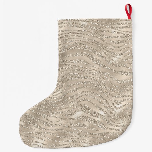 Champagne Gold Glitzy Glitter Zebra Print Grote Kerstsok (Achterkant)
