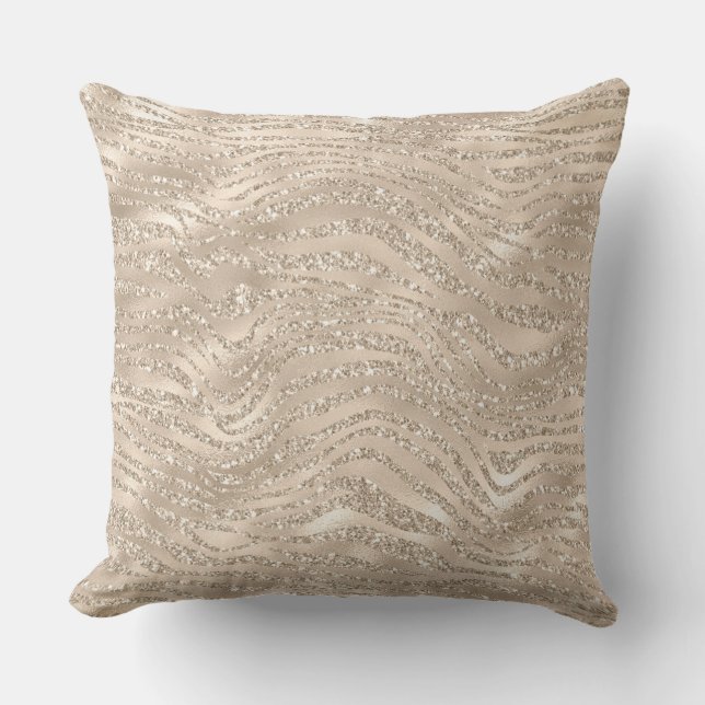 Champagne Gold Glitzy Glitter Zebra Print Kussen (Voorkant)