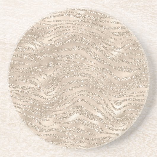 Champagne Gold Glitzy Glitter Zebra Print Zandsteen Onderzetter (Voorkant)