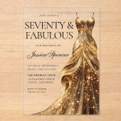 Champagne Gold Gown 70 & Fabulous 70th Birthday Acryl Uitnodigingen (Voorkant)