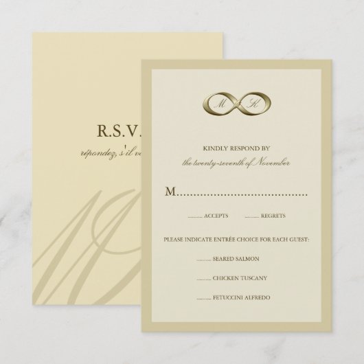 Champagne Gold Infinity Hand Clasp Wedding RSVP (Voorkant / Achterkant)