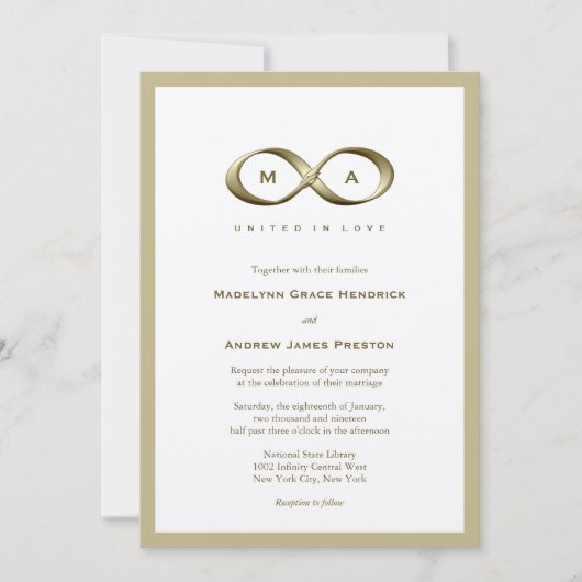 Champagne Gold Infinity Hand gesp bruiloft uitnodi Kaart (Voorkant)