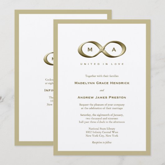 Champagne Gold Infinity Hand gesp bruiloft uitnodi Kaart (Voorkant / Achterkant)