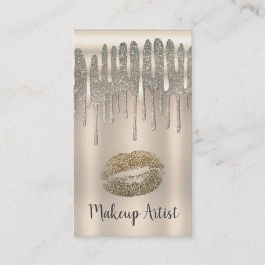 Champagne Gold Lips Kiss Diamond Glitter Drip Visitekaartje (Voorkant)