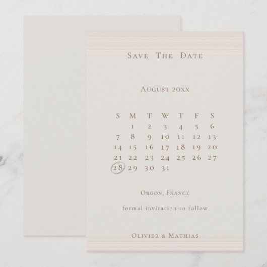 Champagne Gold Modern Chic Calendar slaat de datum Save The Date (Voorkant / Achterkant)