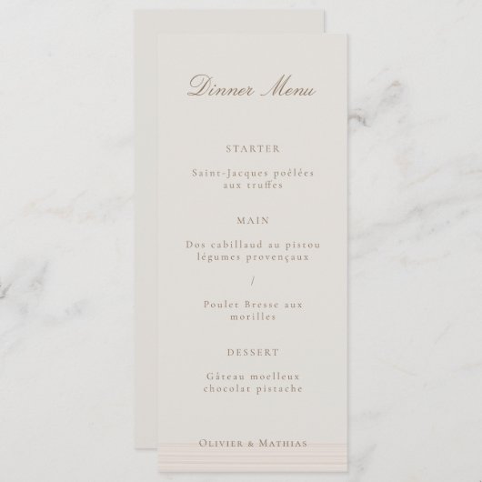 Champagne Gold Modern Minimalist Elegant Menu Kaar Kaart (Voorkant / Achterkant)