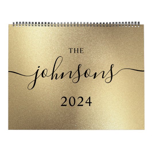 Champagne Gold Modern Script Naam Foto Kalender (Hoes)