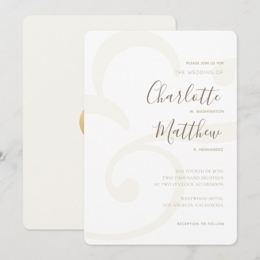 Champagne Gold Monogram Elegante Huwelijksuitnodig Kaart (Voorkant / Achterkant)