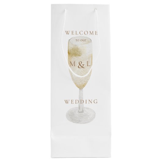 Champagne & Gold Monogram White Weduwschap Welkom Wijn Cadeautas (Achterkant)