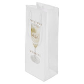 Champagne & Gold Monogram White Weduwschap Welkom Wijn Cadeautas (Voorkant Gekanteld)
