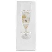 Champagne & Gold Monogram White Weduwschap Welkom Wijn Cadeautas (Voorkant)