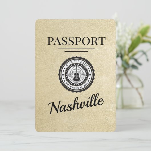 Champagne Gold Nashville Passport Bewaar de datum Save The Date (Staand voorkant)