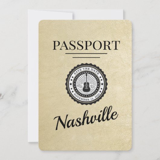 Champagne Gold Nashville Passport Bewaar de datum Save The Date (Voorkant)
