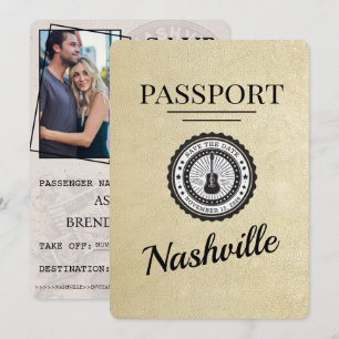 Champagne Gold Nashville Passport Bewaar de datum Save The Date